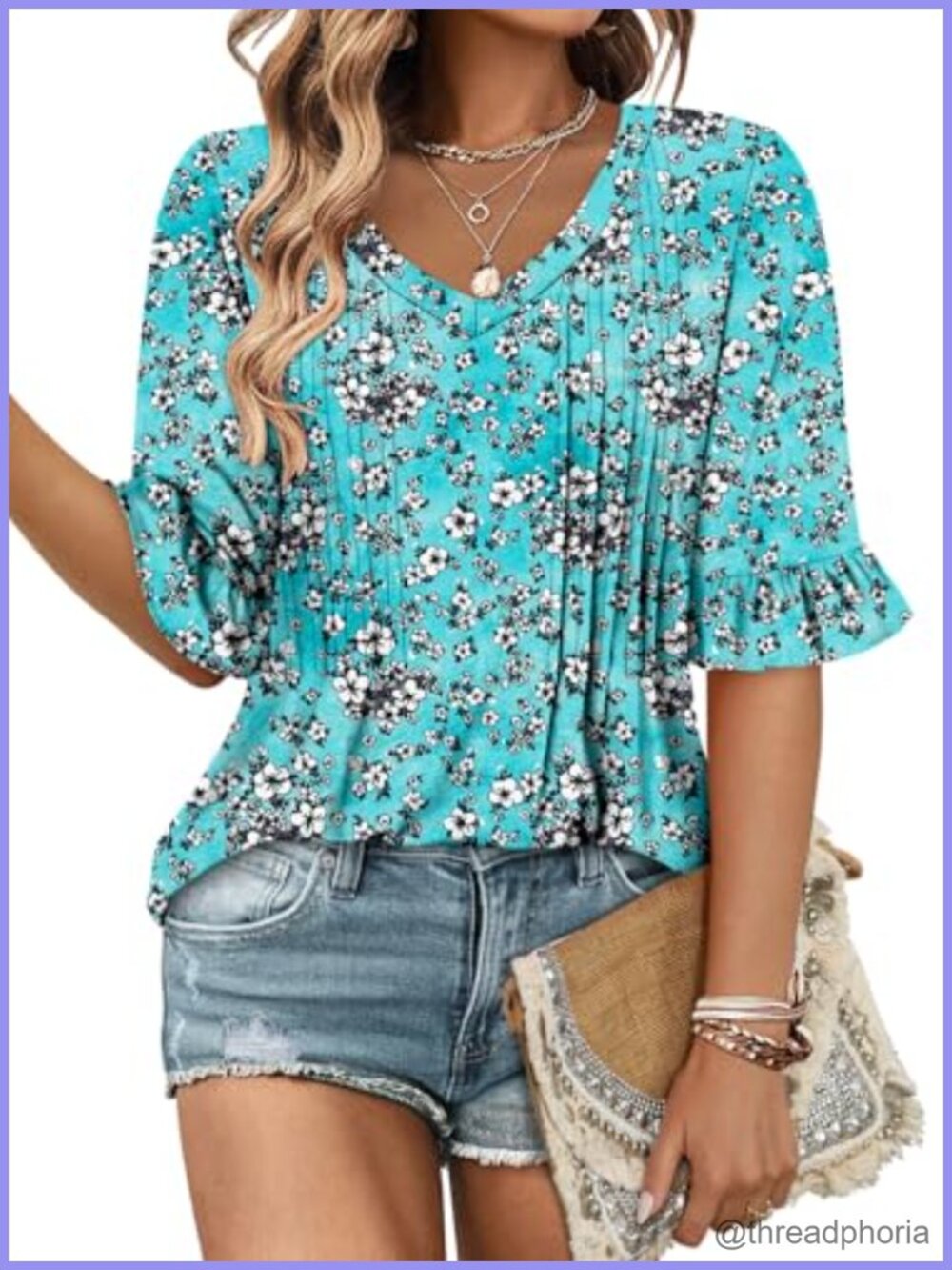 Womens Short Sleeve Tunic Top Floral Blouse Summer Dressy Casual Shirt